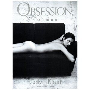 1993 Calvin Klein Obsession for Men Cologne Vintage Print Ad Woman Couch 90s Art